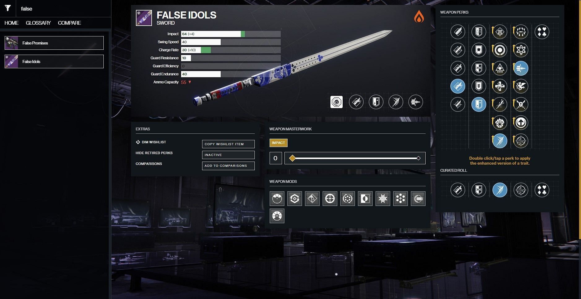 False Idols PvE god roll for boss DPS (Image via D2Gunsmith/Bungie)