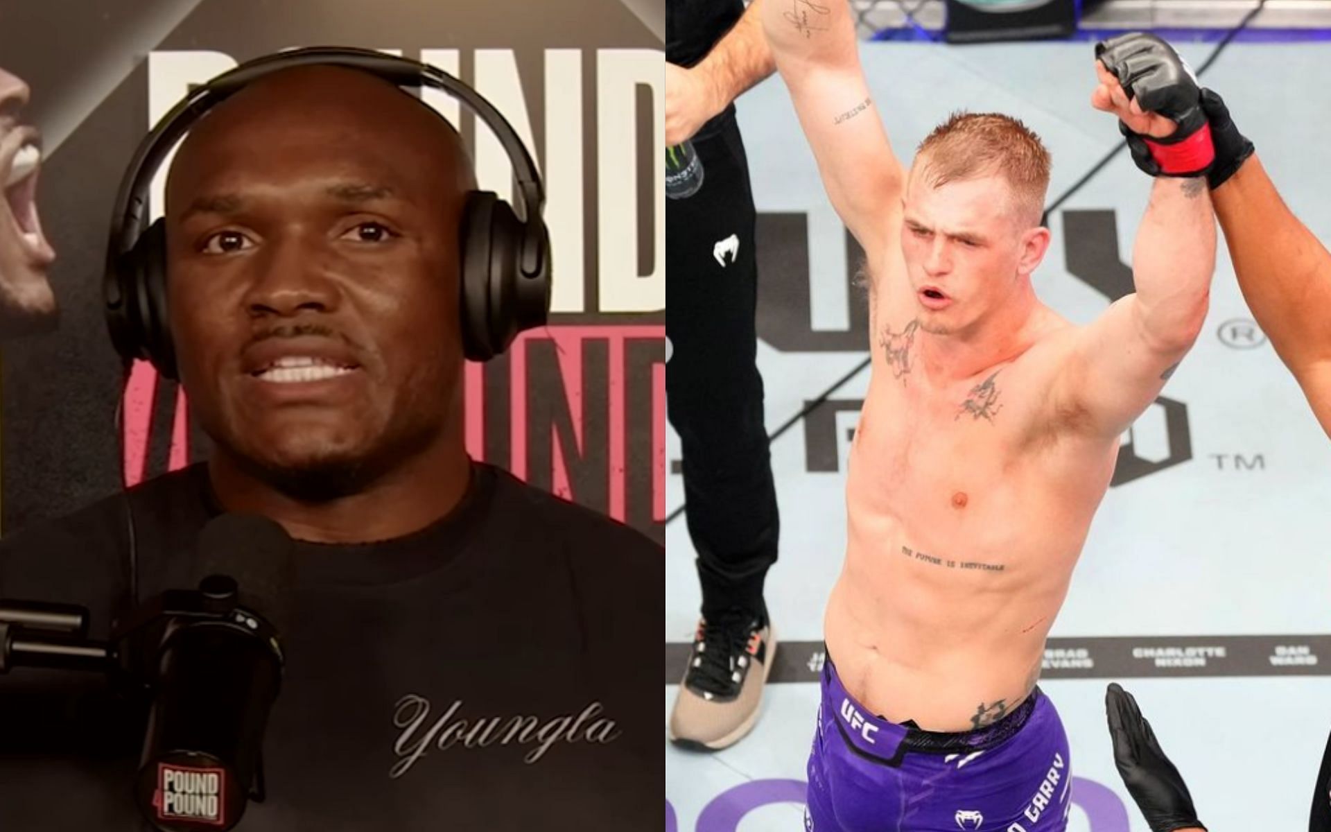 Kamaru Usman (left) thinks Ian Garry (right) could &quot;potentially&quot; be looking at a UFC title shot soon, but not right away. [Image credit: @pound4pound and @ufc on Instagram]