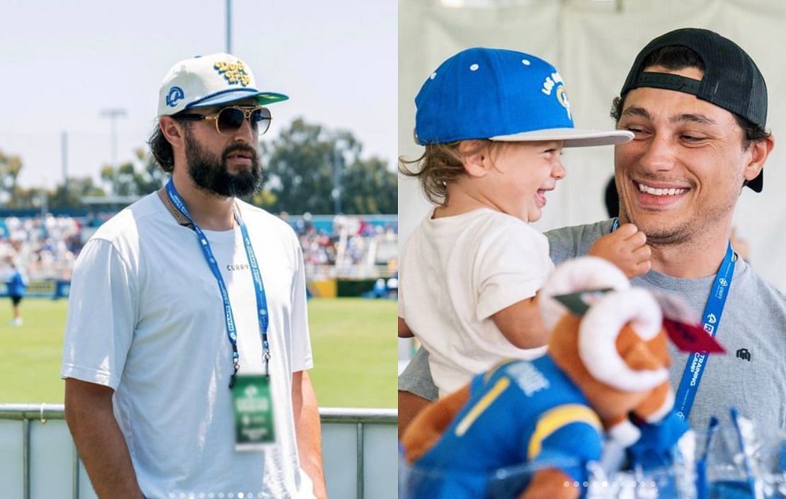 Los Angeles Kings Drew Dought and Trevor Moore at Rams practice (Credit: LA Kings IG)