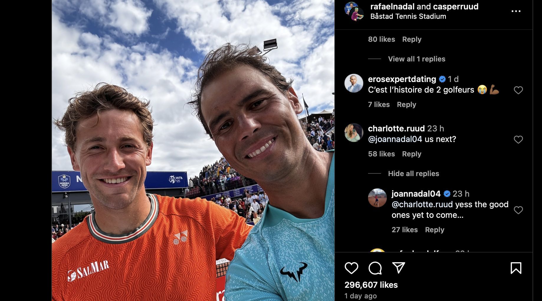 Rafael Nadal &amp; Casper Ruud Instagram screenshot