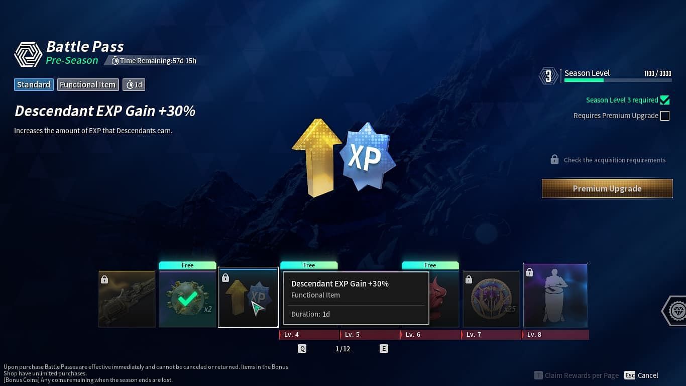 The First Descendant&#039;s Battle Pass rewards are mostly locked behind a premium track (Image via Nexon)