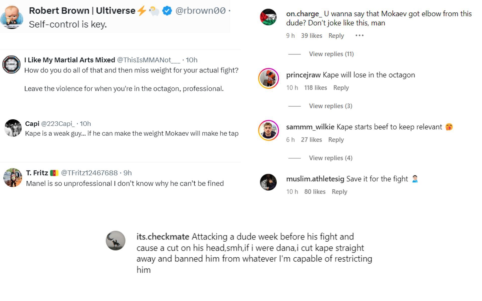 Fans react to Manel Kape and Muhammad Mokaev altercation at UFC PI [Images courtesy: @champ.rds on Instagram and @ChampRDS on X]