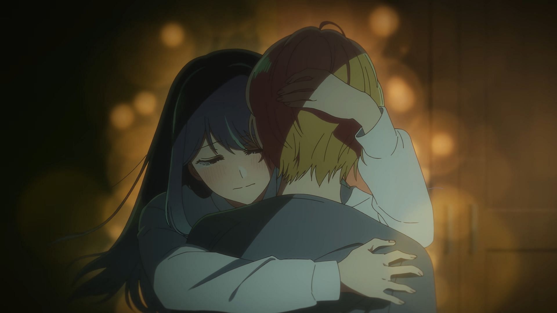 Akane hugs Aqua (Image via Doga Kobo)