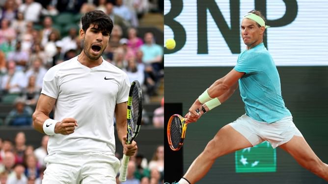 Carlos Alcaraz hails Rafael Nadal's golf proficiency while putting with his tennis racket