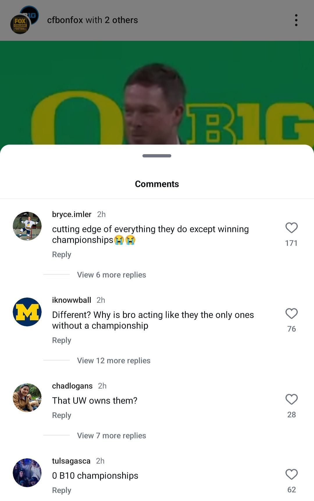 Big Ten&#039;s IG comment section