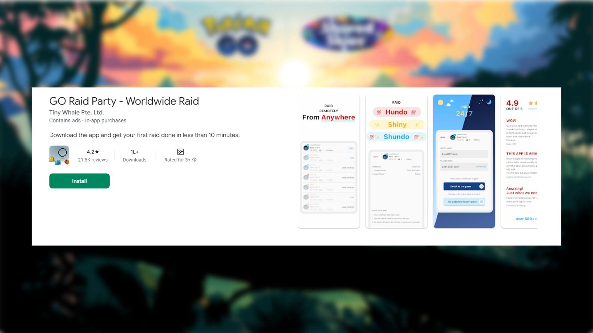 GO Raid Party app for Pokemon GO Remote Raids (Image via TPC, Google Play Store)