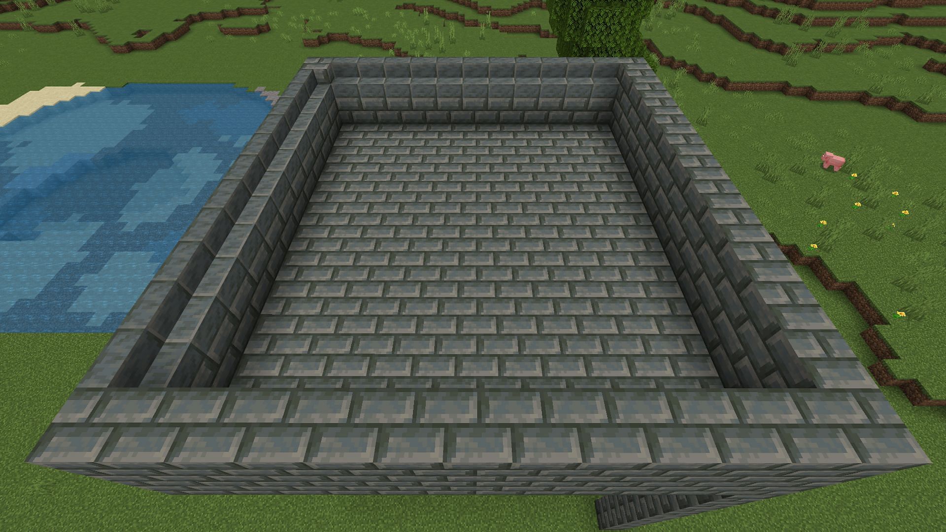 The platform&#039;s walls and stairs added (Image via Mojang)