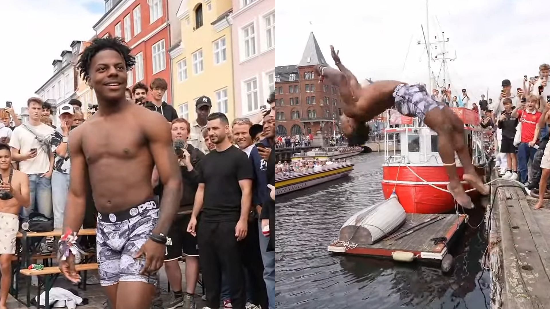 IShowSpeed did a backflip into a canal during his livestream from Denmark (Image via IShowSpeed/YouTube)