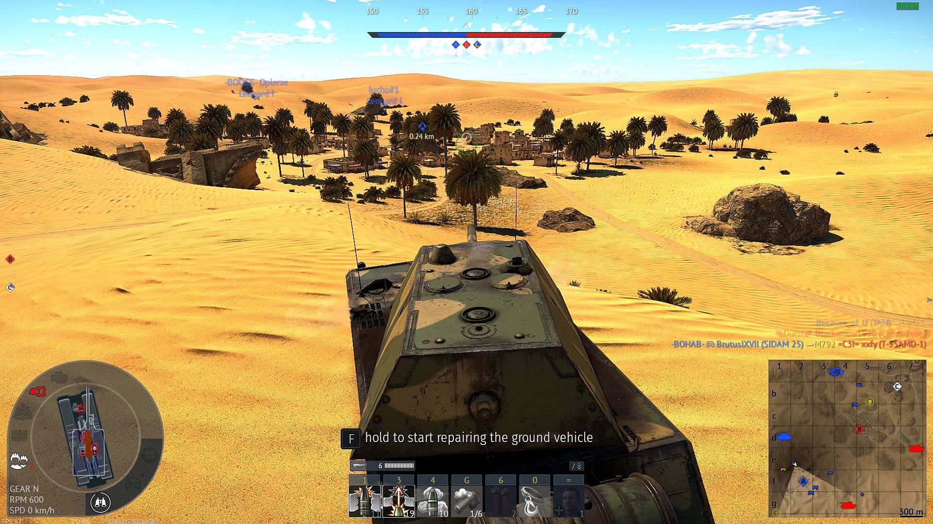 The vehicle information bar at the bottom left of the screen showing the damaged modules of the tank (Image via Gaijin Entertainment)