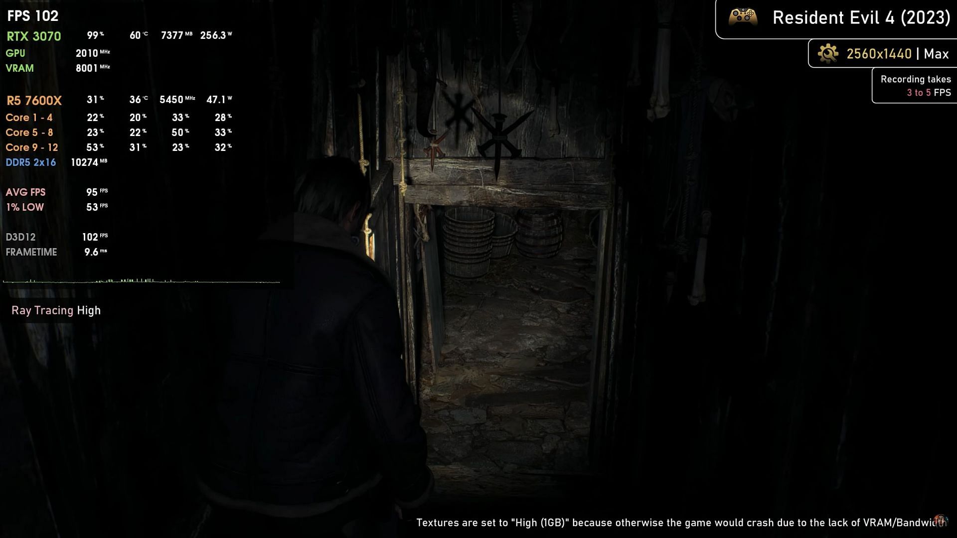 The Resident Evil 4 remake using the RTX 3070 (Image via @Ancient Gameplays/YouTube)