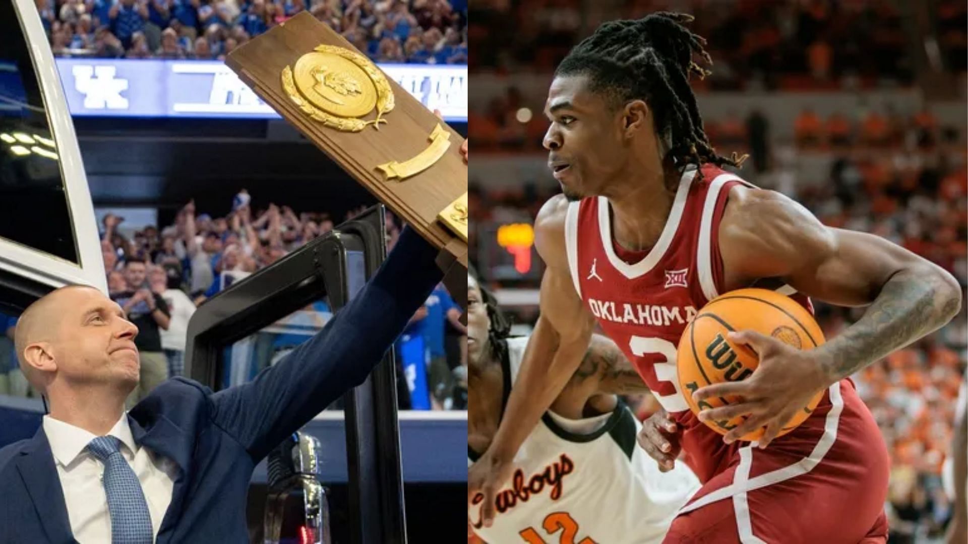 Kentucky coach Mark Pope (left) is hoping transfer players like Otega Oweh (right) would step up and help the WIldcats make a decent showing in the 2024-25 NCAA regular season. (Image Source: IMAGN)