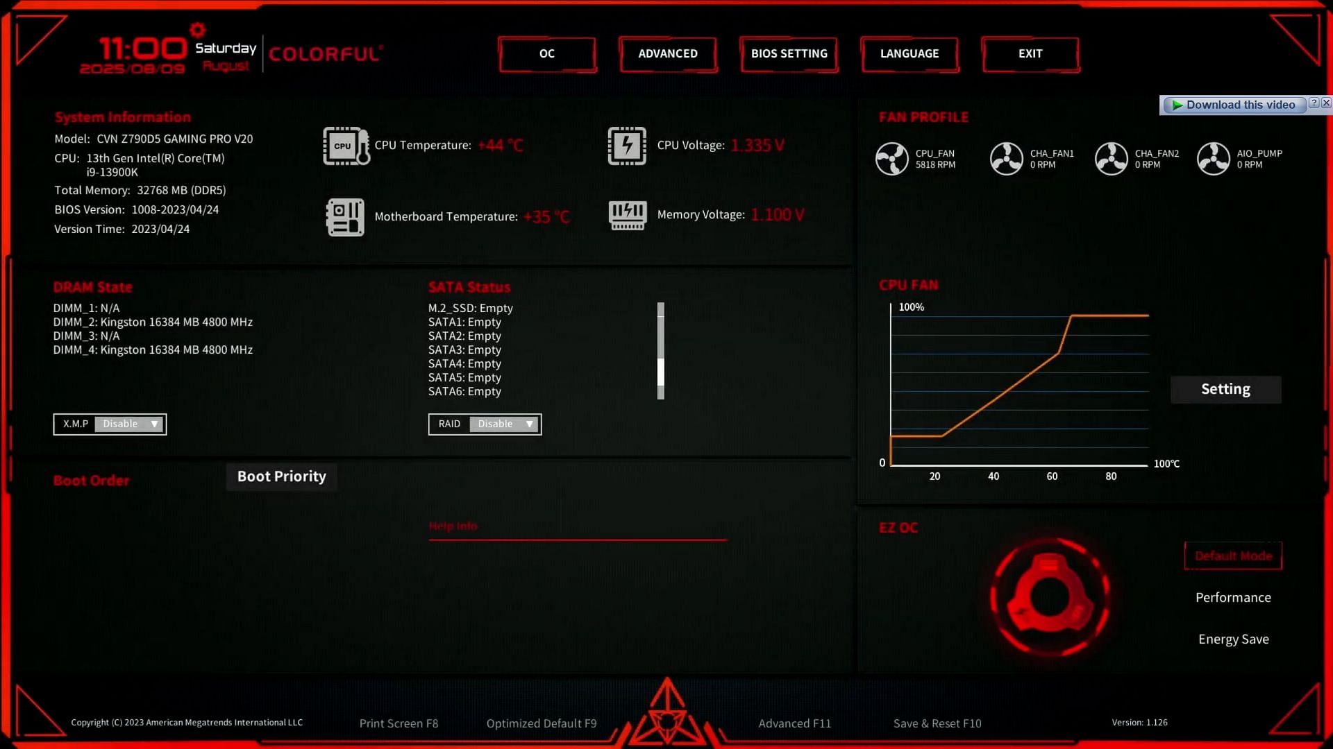 Colorful&#039;s BIOS utility (Image via @Colorful Technology/YouTube)