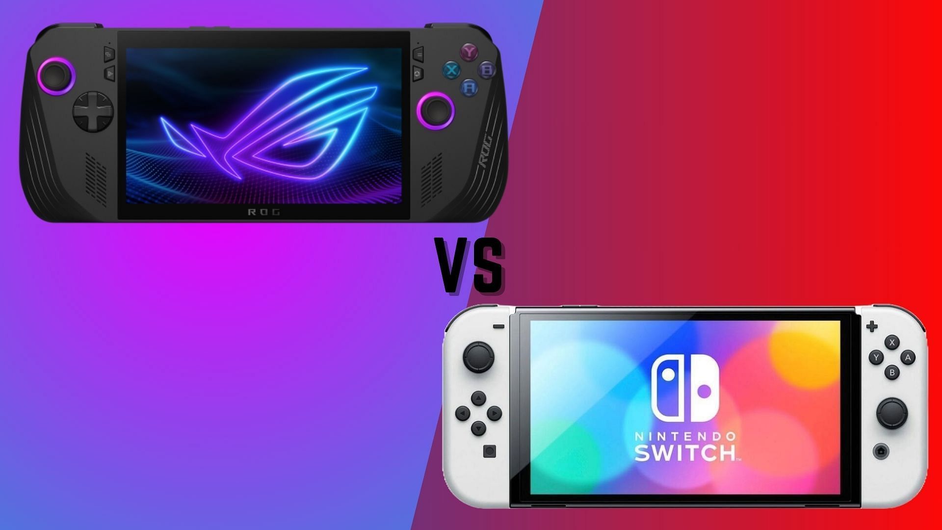 The ASUS ROG Ally X vs Nintendo Switch OLED comparison (Image via Asus, Nintendo)