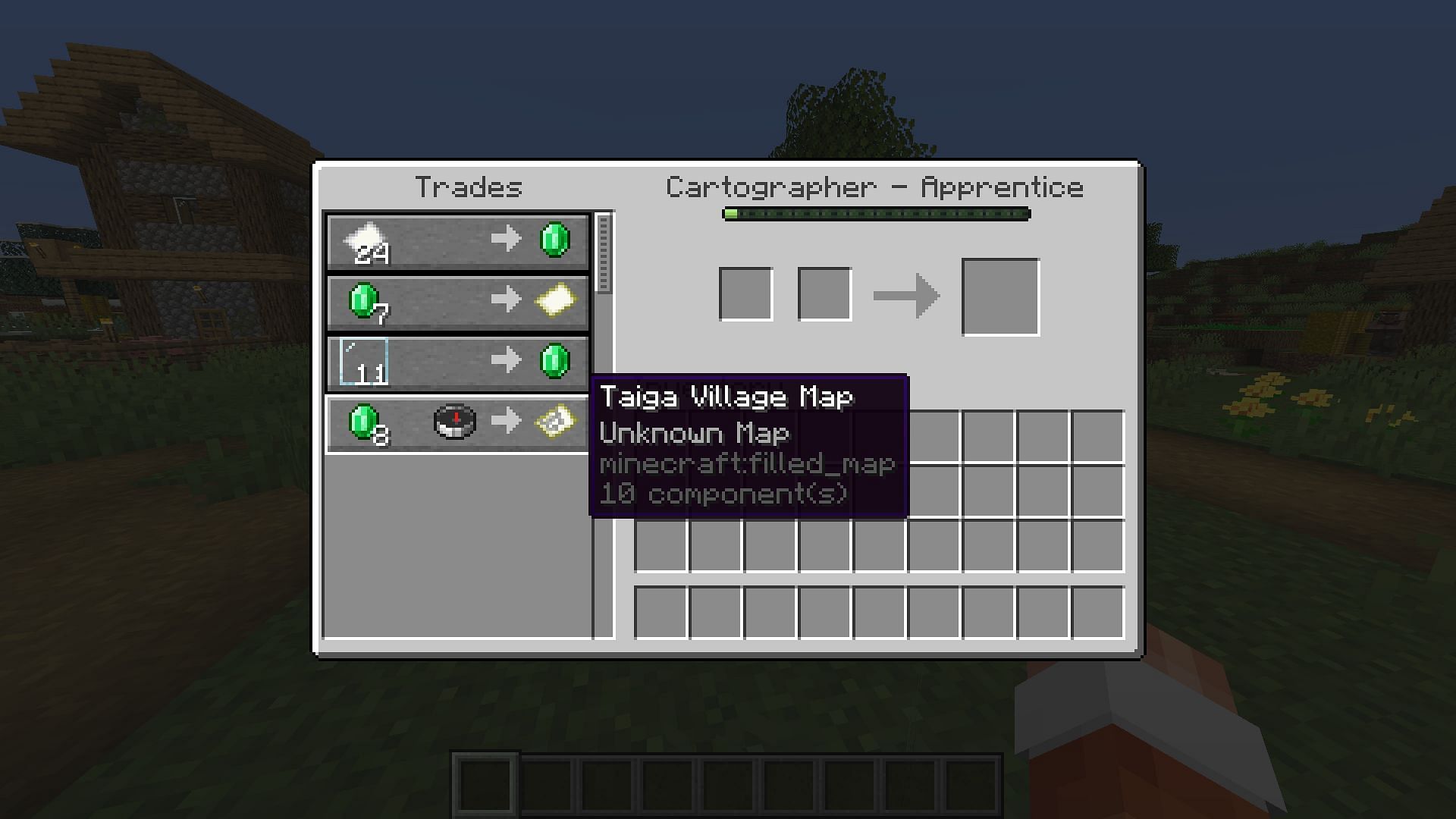 A plains villager offering a taiga village map in Minecraft&#039;s villager trade rebalance (Image via Mojang)