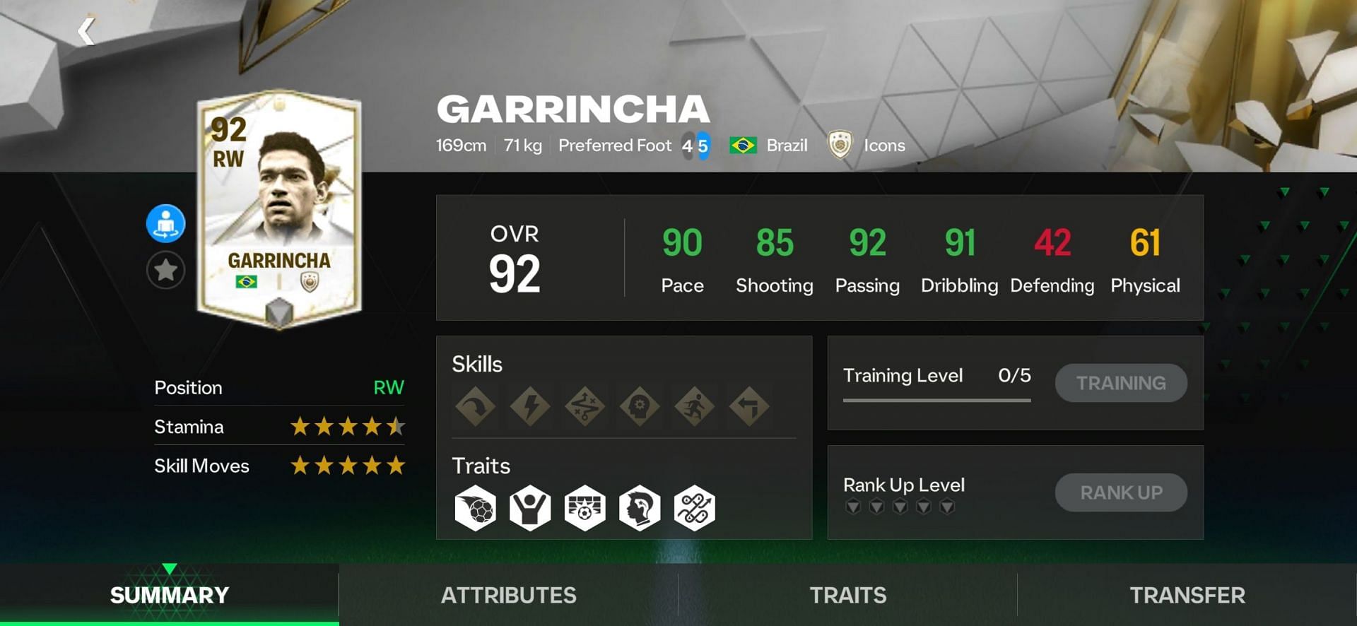 92-OVR Garrincha&#039;s ST card is leaked to be first on the list of FC Mobile Copa America final countdown rewards (Image via EA Sports)