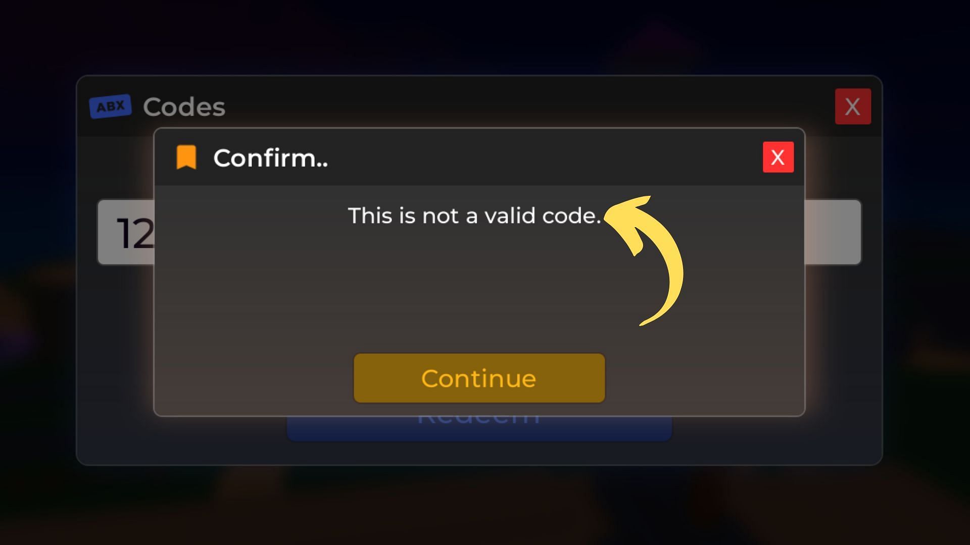 Character RNG invalid code issue (Image via Roblox || Sportskeeda)