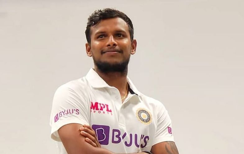 T Natarajan in a photoshoot in the Indian jersey ahead of Test series (Image Credits: T Natarajan&#039;s Instagram)