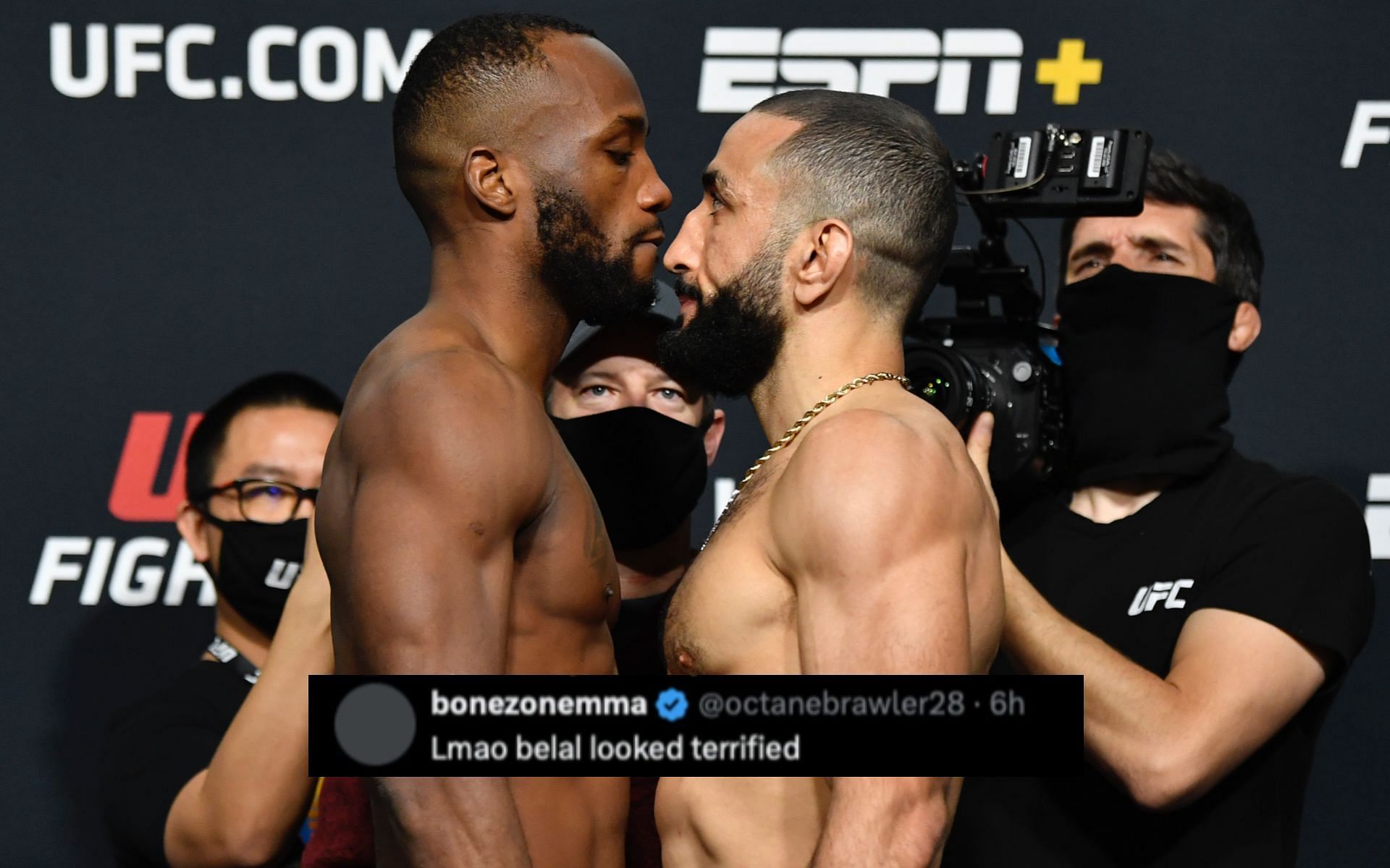 Fans rip into Belal Muhammad (right) for his account of Leon Edwards (left) run-in. [Image courtesy: Getty Images] 