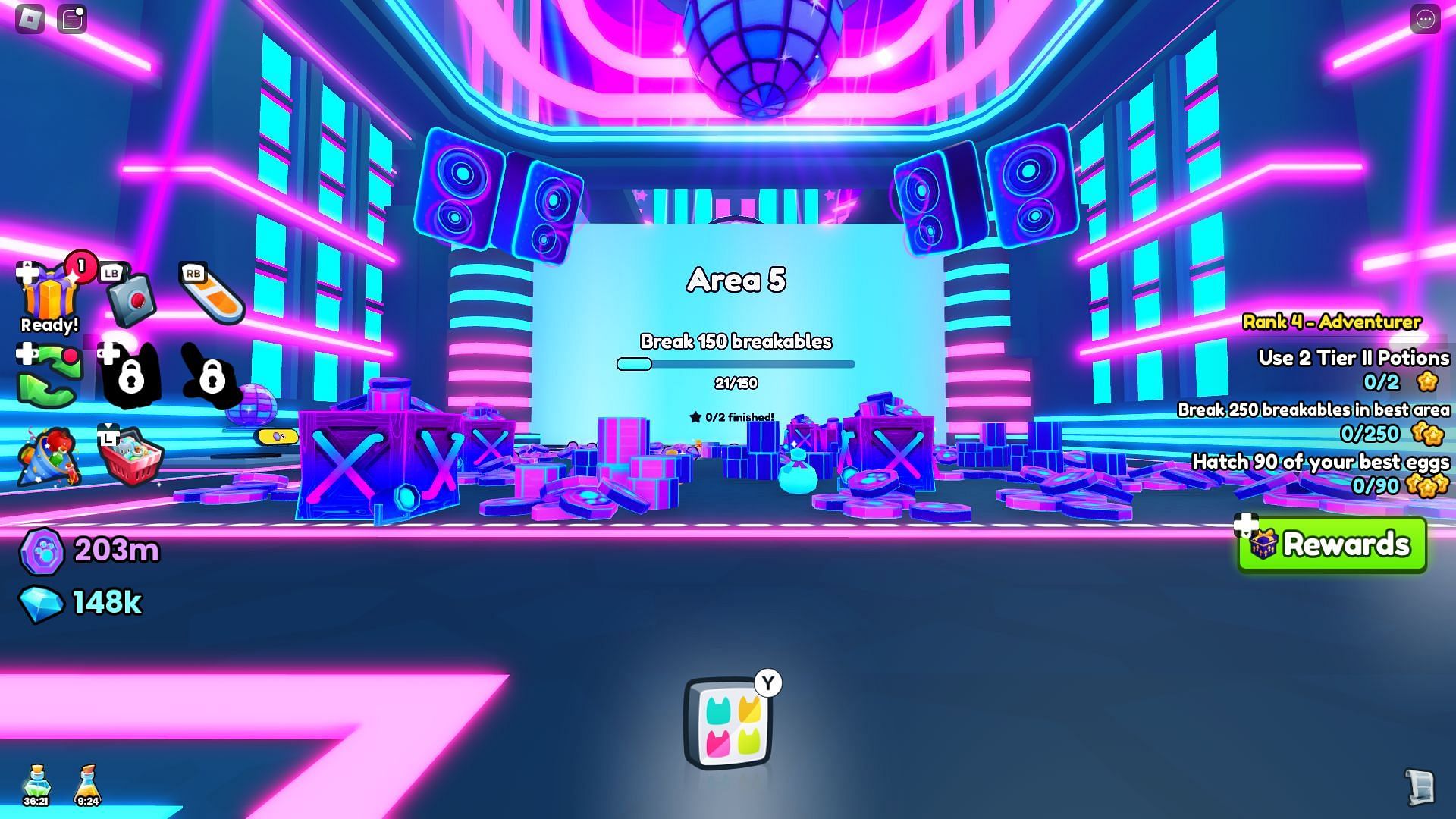 The new update has added new levels in the Disco Party Event in Pet Simulator 99 (Image via Roblox)