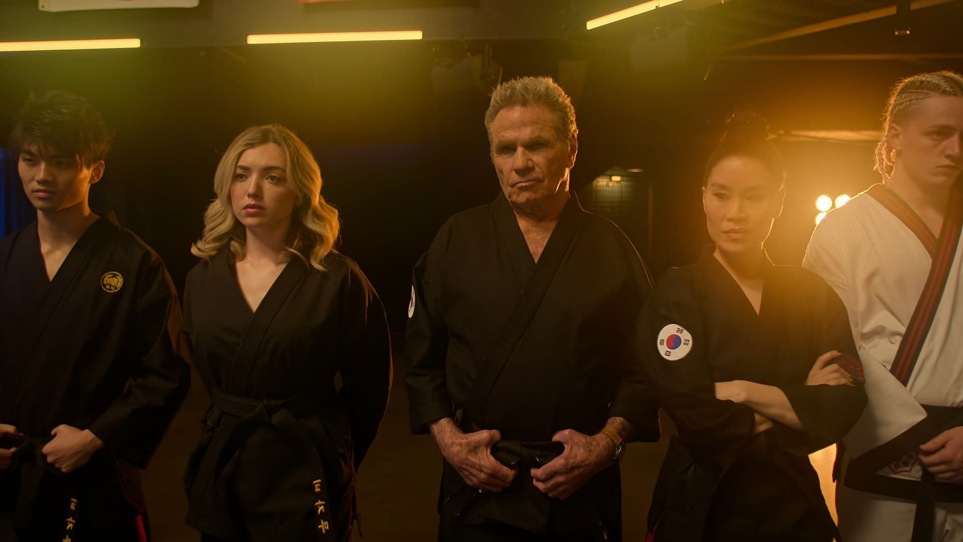 Lil Peej (rightmost) has a cameo in Cobra Kai season 6. (Image via Netflix)