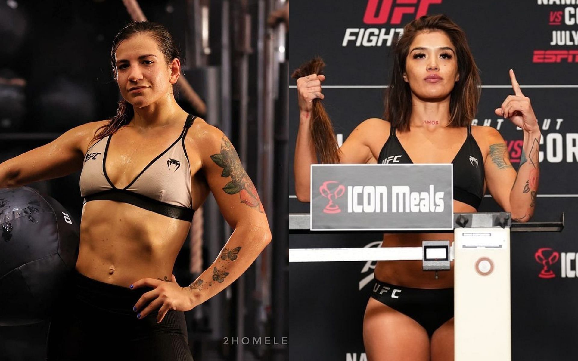 Ailin Perez (left) slams Tracy Cortez (right) for near weight miss for UFC Denver. [Images courtesy @ailu.erez.ufc and @cortezmma on Instagram]