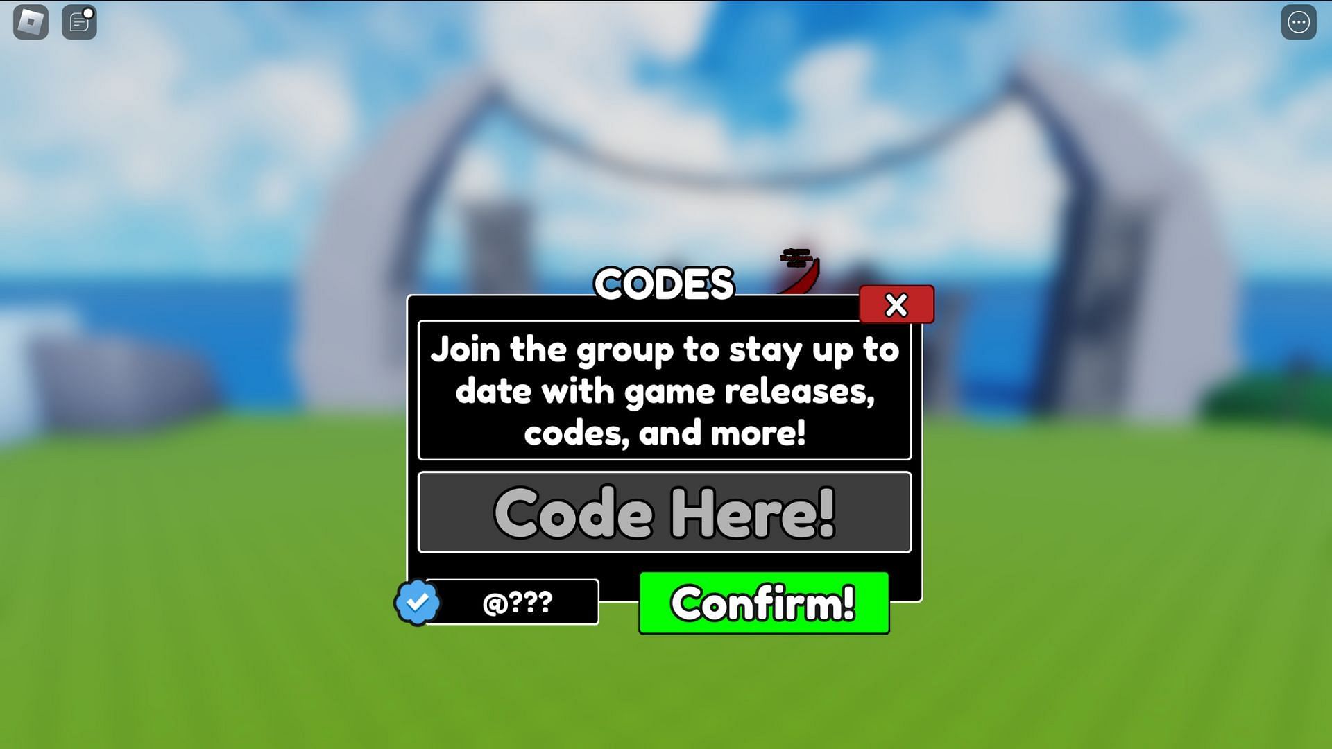 Redeem codes here (Image via Roblox)