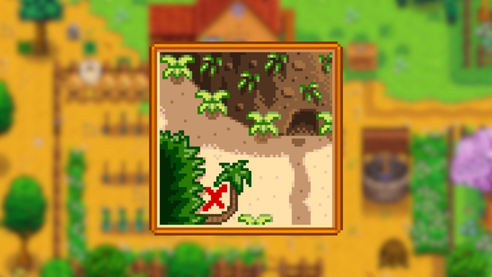 Journal Scrap #10 shows a palm tree with a red &#039;X&#039; mark next to it (Image via ConcernedApe)