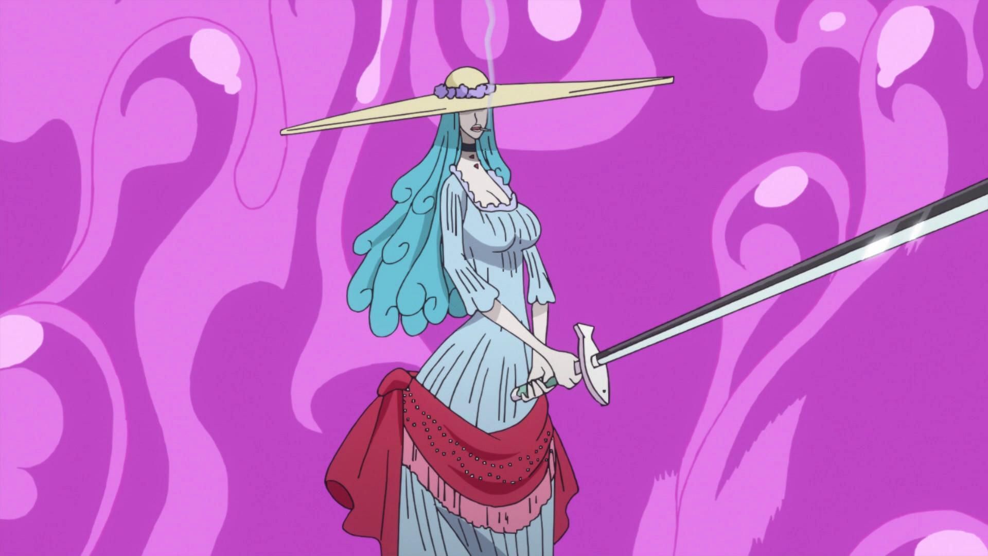 Amande wielding Shirauo in One Piece (Image via Toei Animation)