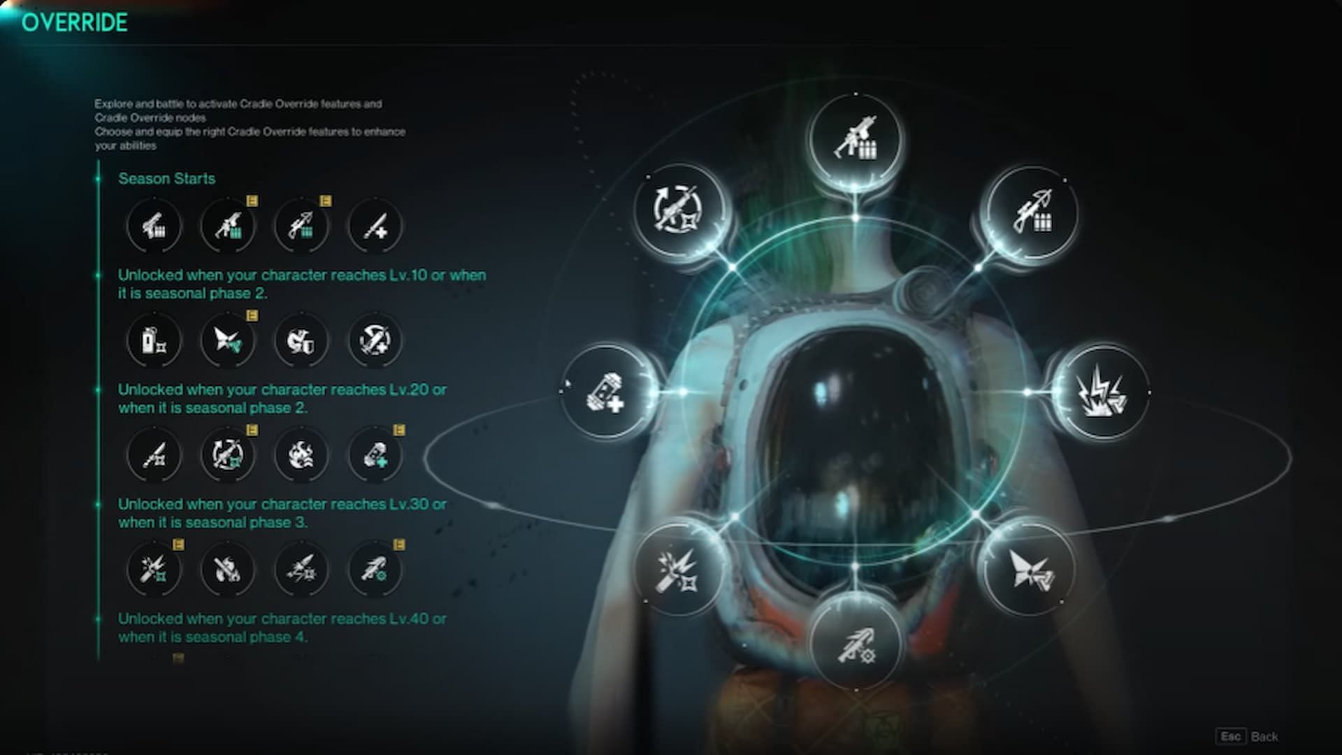 The optimal Cradle Override nodes for the best Power Surge build in Once Human (Image via Starry Studio || Doomeris/YouTube)