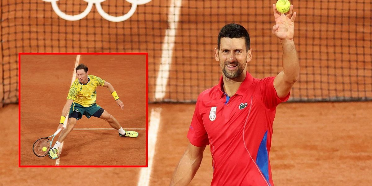 Novak Djokovic defeats Matthew Ebden in first round at the Paris Olympics 2024. (Images via GETTY)