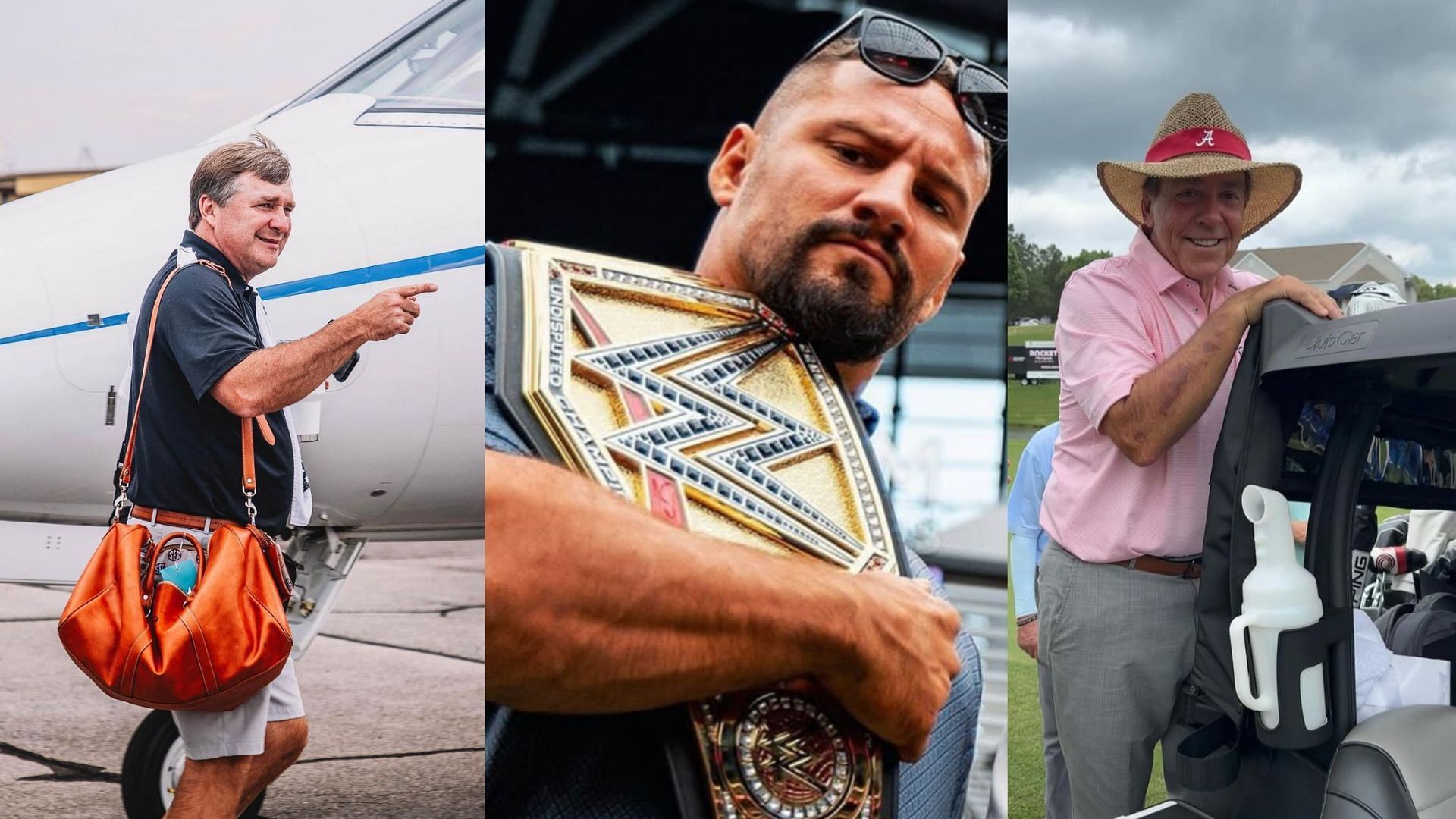 Coach Kirby Smart, wrestler Bron Breakker and Nick Saban (IG handles)