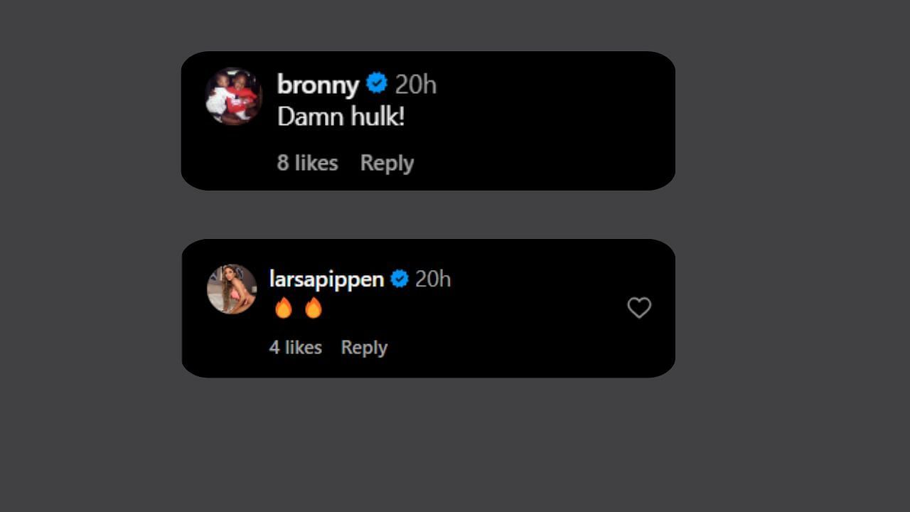 Bronny James and Larsa Pippen comment on Justin&#039;s post. (Credits: @justinpippen/Instagram)