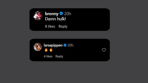 Bronny James and Larsa Pippen comment on Justin's post. (Credits: @justinpippen/Instagram)