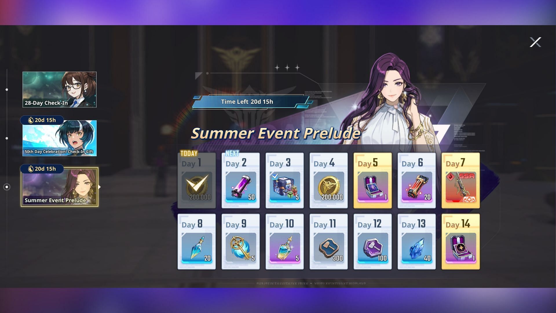 Summer Event Prelude check-in event. (Image via Netmarble)