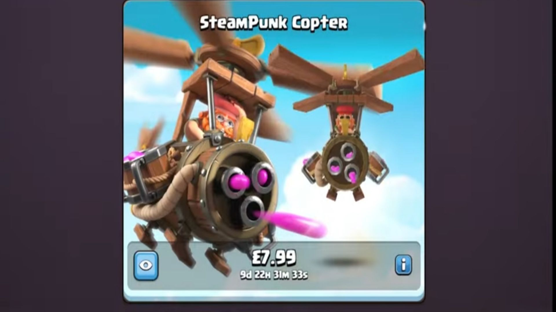 The cost of the new Battle Copter skin in Clash of Clans (Image via Supercell)