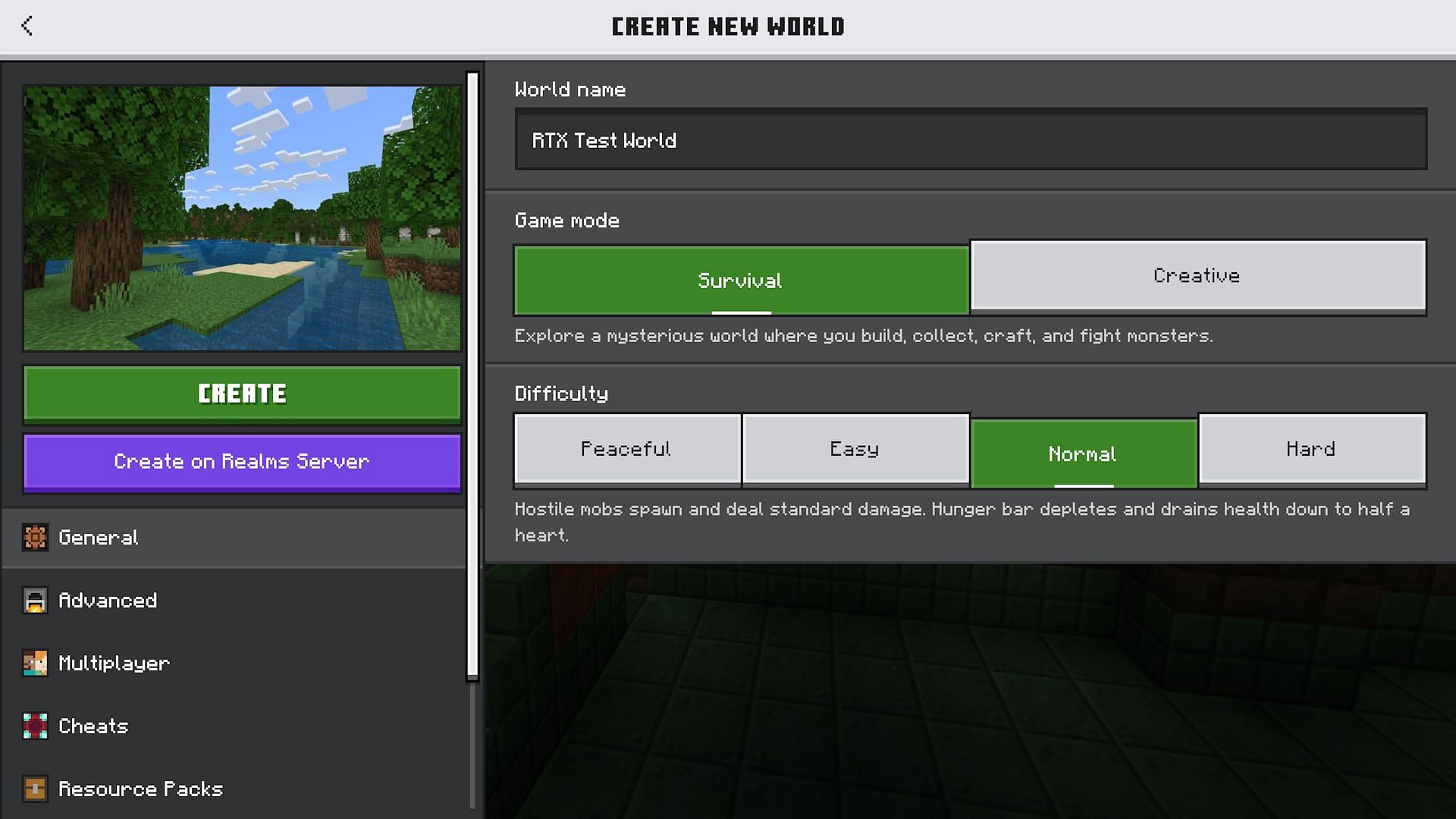 The world creation screen on Bedrock (Image via Mojang)