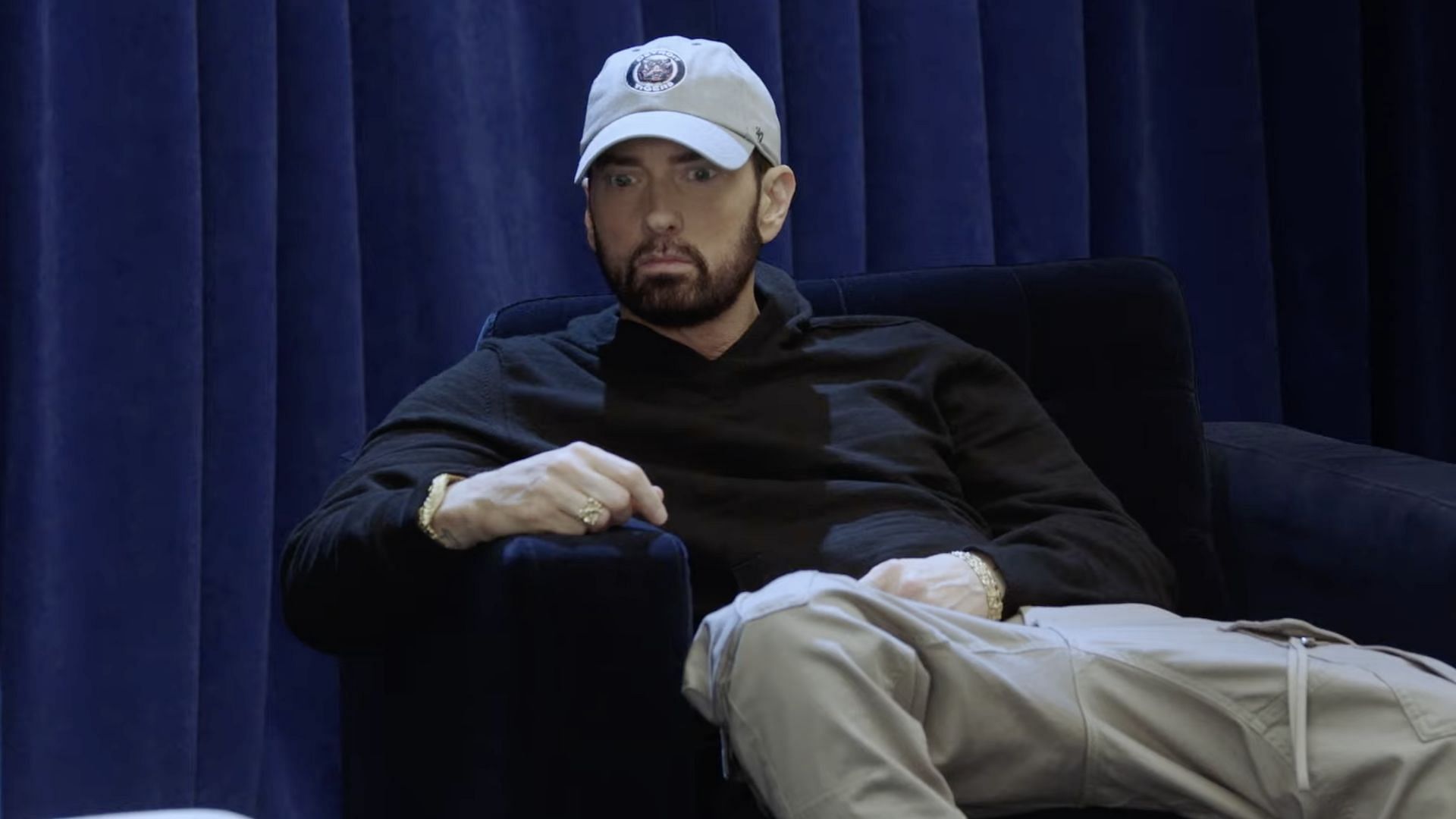 Marshall Mathers in Complex&#039;s &quot;THE FACE OFF&quot; interview uploaded to YouTube on July 31, 2024 (Image via YouTube/@complex)