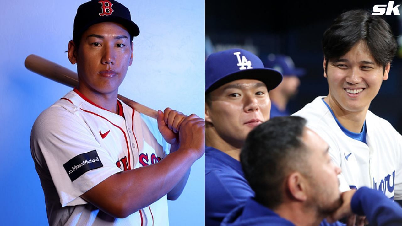 $1,025,000,000 Japanese duo Shohei Ohtani &amp; Yoshinobu Yamamoto pose with OF Masataka Yoshida ahead of Dodgers vs. Red Sox clash