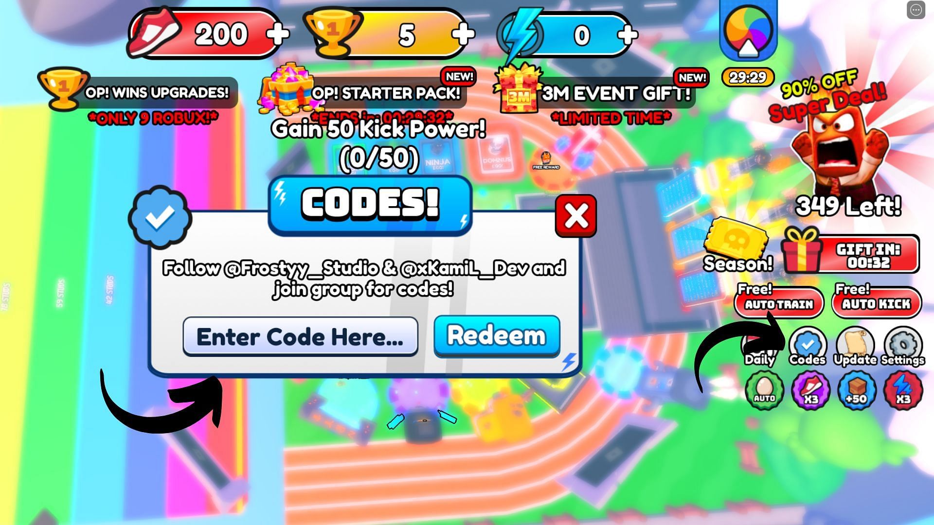 Redeem codes in Kick a Friend (Image via Roblox || Sportskeeda)