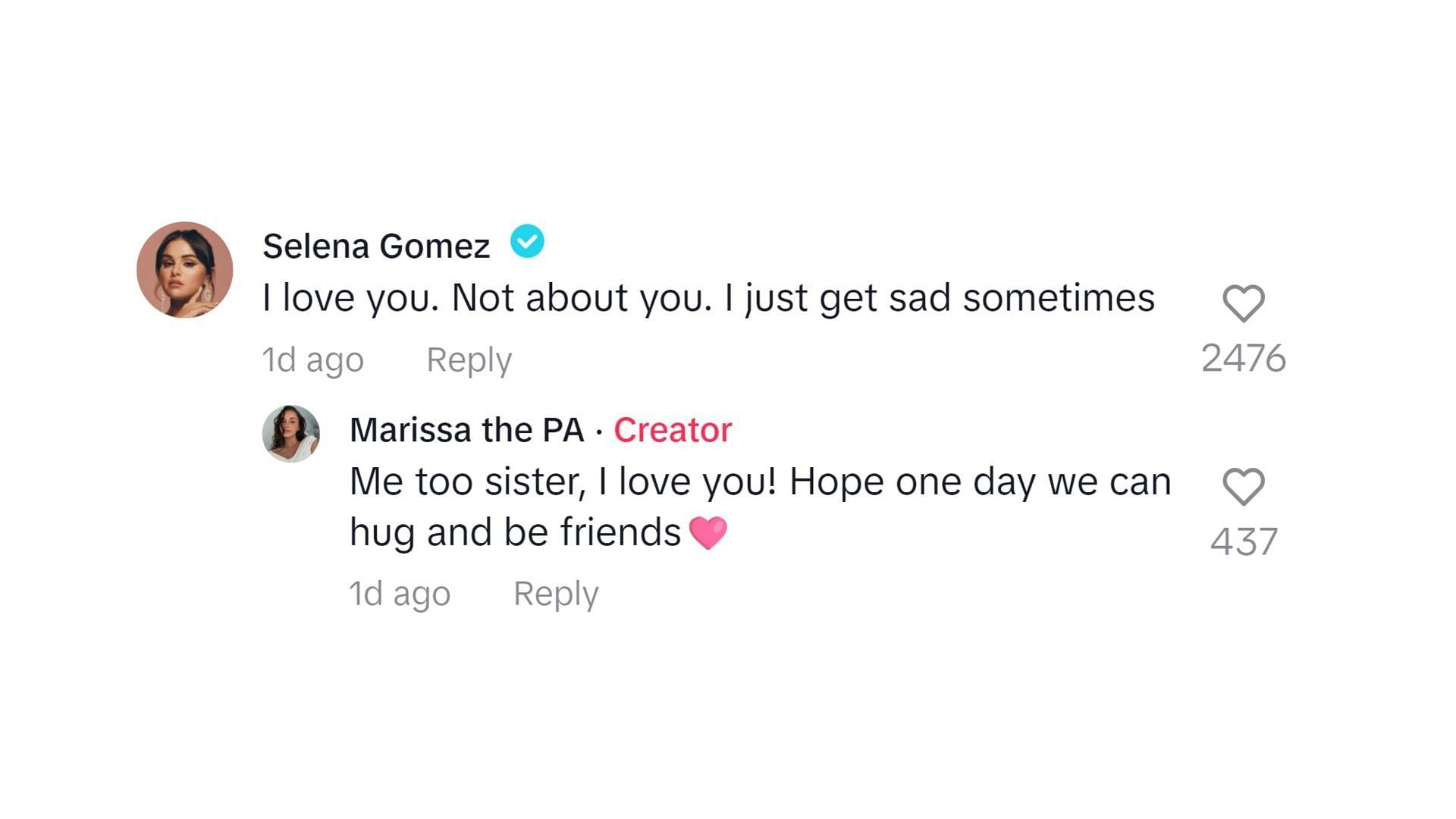 Marissa responded by saying that she loved the singer and hoped to hug and be friends one day. (Image via TikTok/@marissathepa)