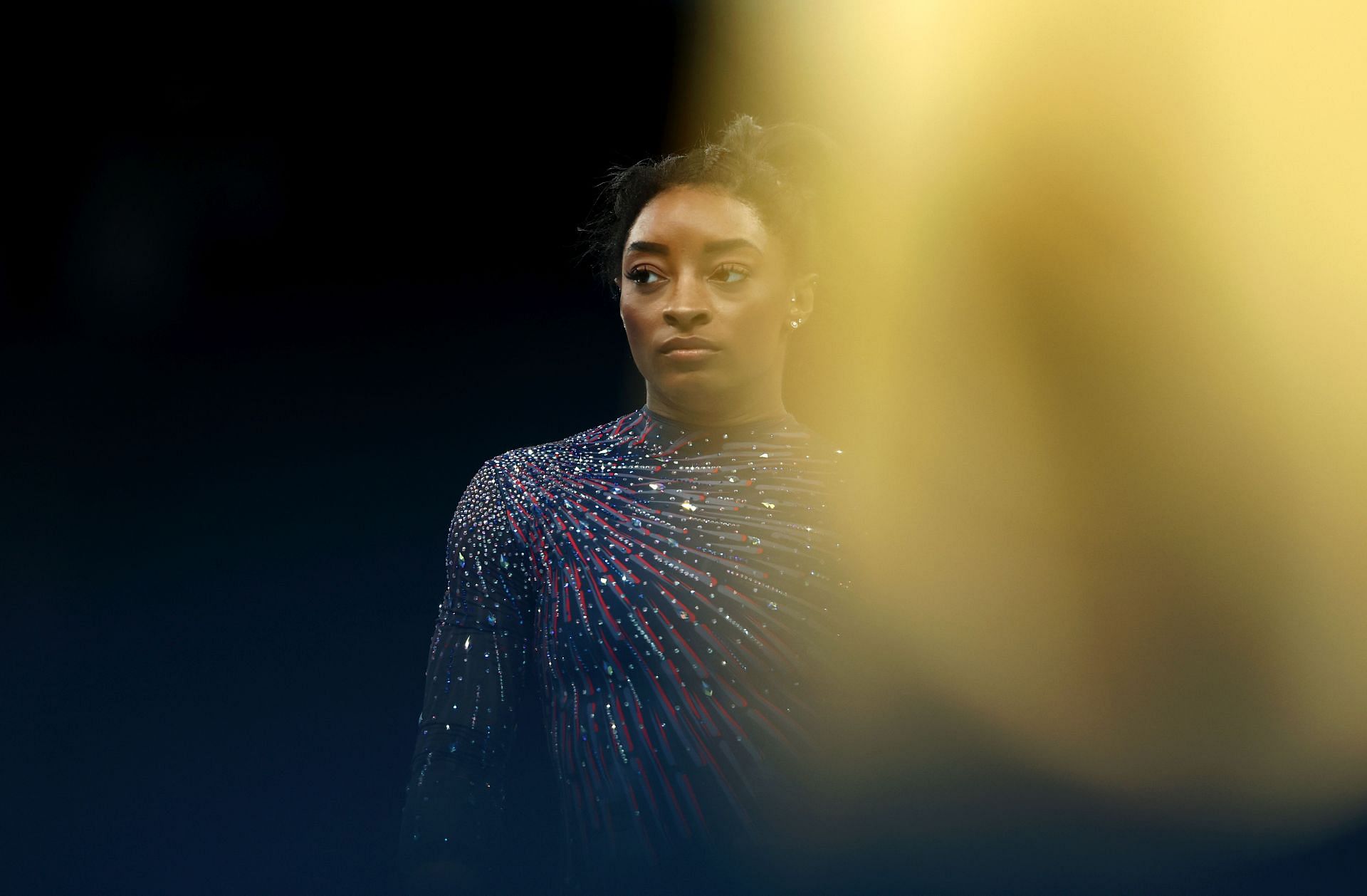 Simone Biles during the practice session of the Paris Olympics (Image via: Getty Images)