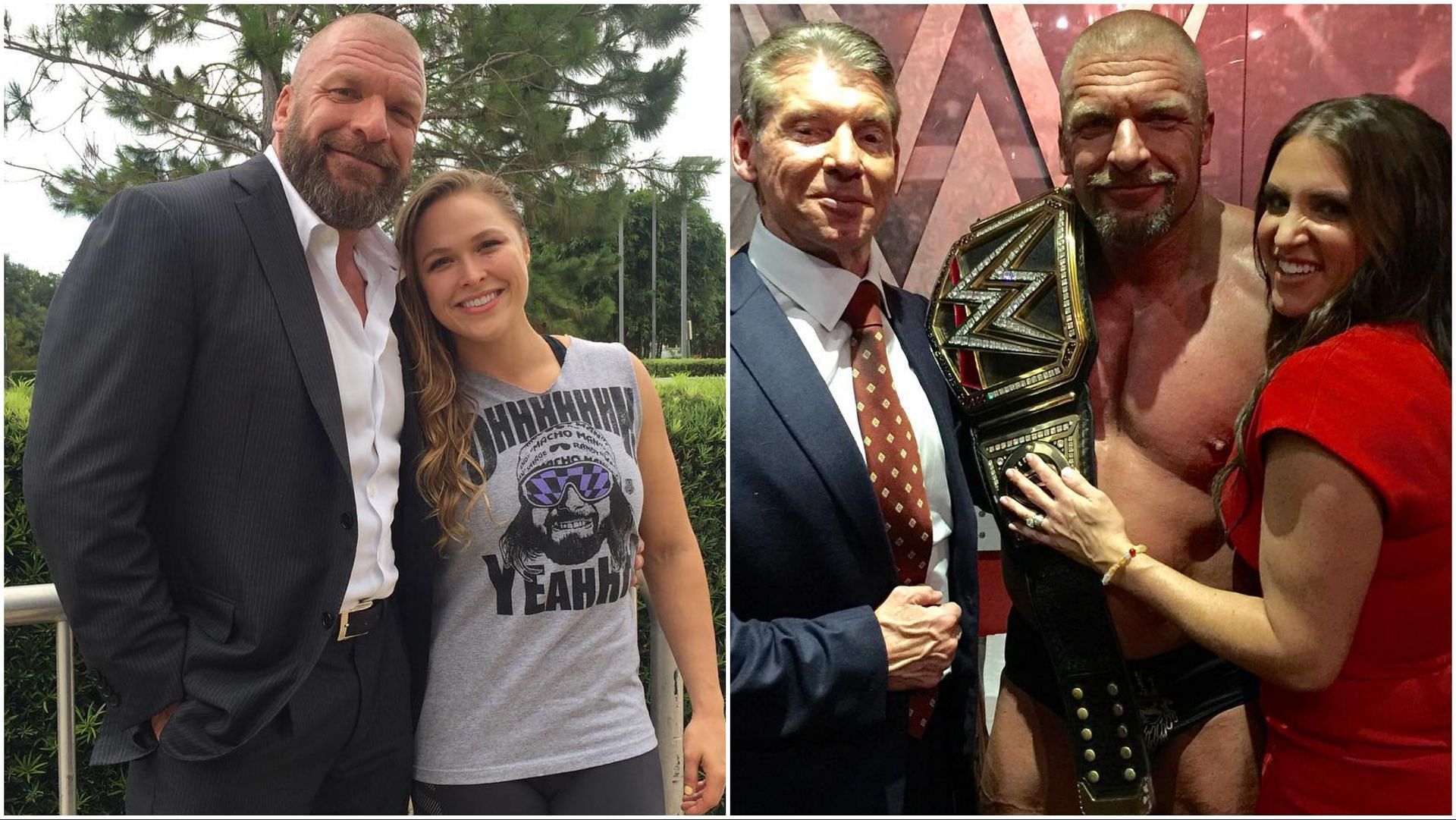 Triple H and Ronda Rousey, Triple H and Stephanie McMahon with Vince McMahon