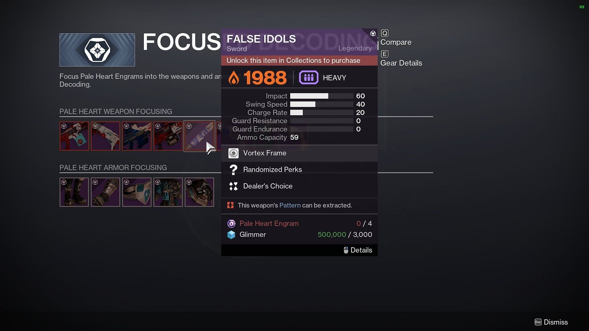 False Idols Sword in Ghost&#039;s inventory (Image via Bungie)