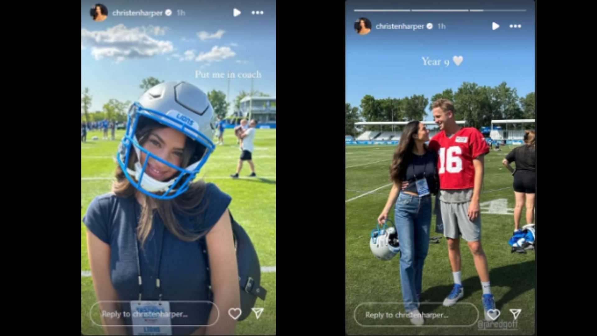 Harper visited husband Jared Goff during training camp. (Photos via Christen Harper's IG)