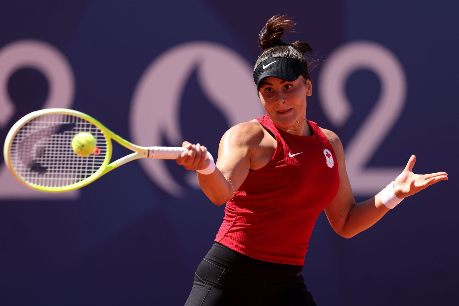 Bianca Andreescu in action at the Paris Olympics