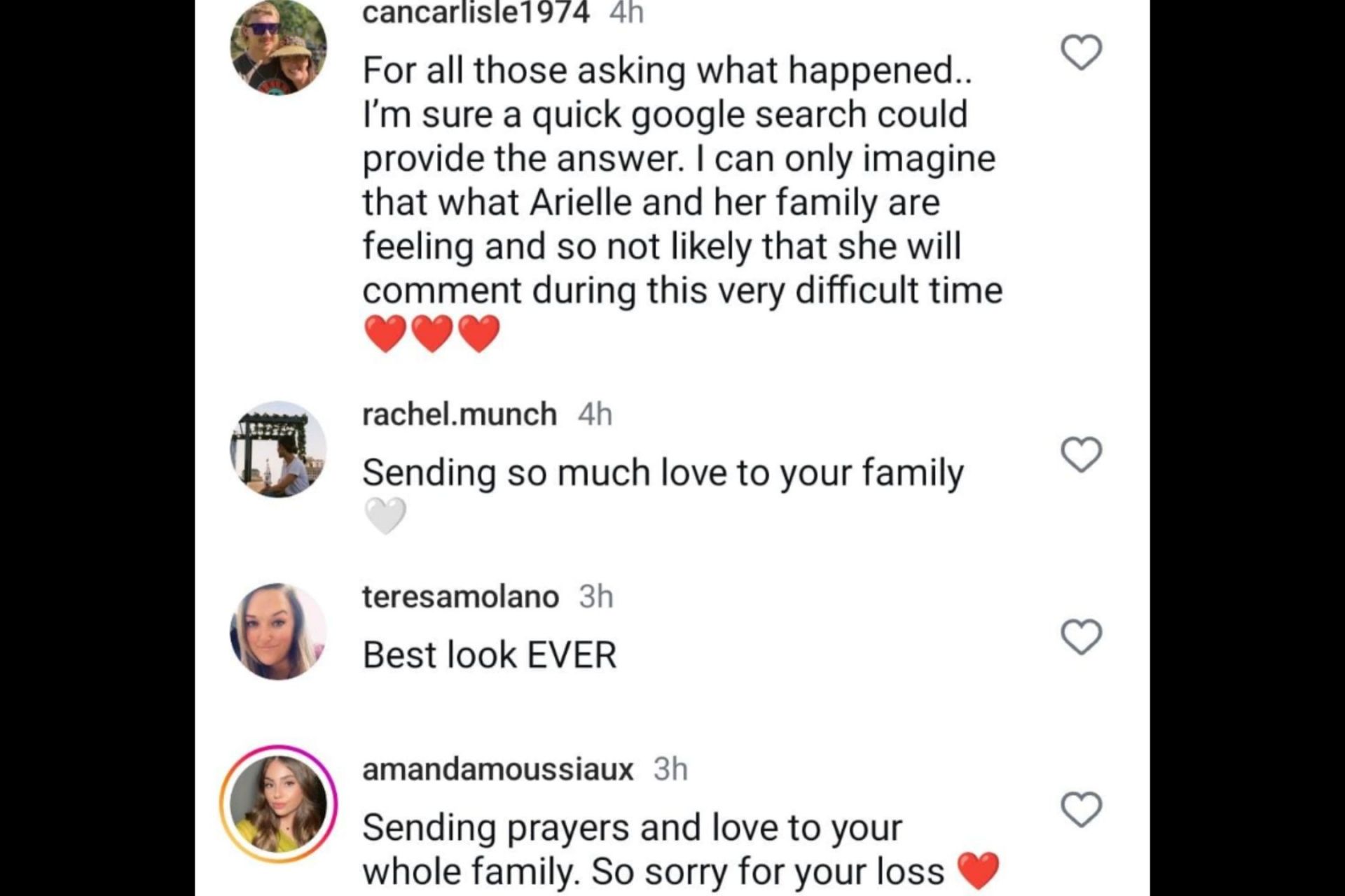 Netizens share their condolences with Arielle Charnas (Image via Instagram)