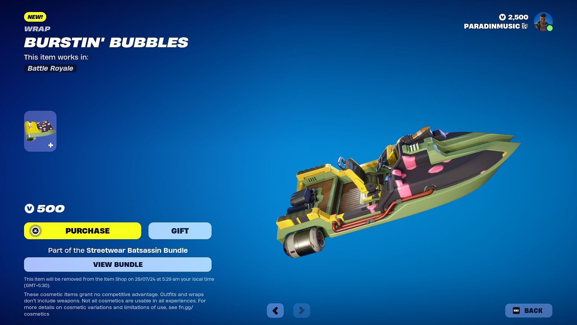 You can buy the Burstin' Bubbles Item Wrap from the set (Image via Epic Games)