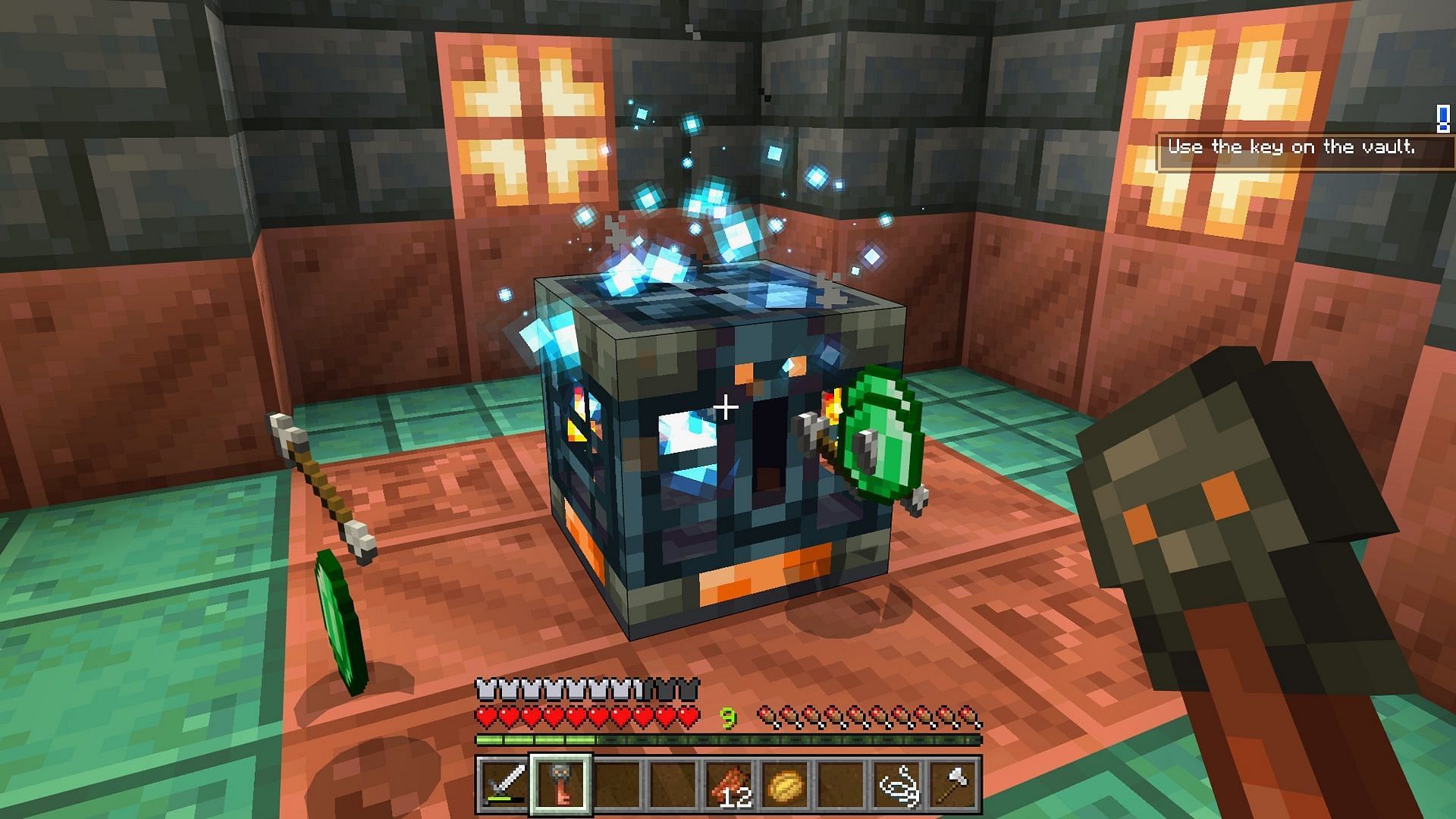 A player learns to open trial chamber vaults in Minecraft&#039;s Trial Chamber Legends map (Image via Mojang)
