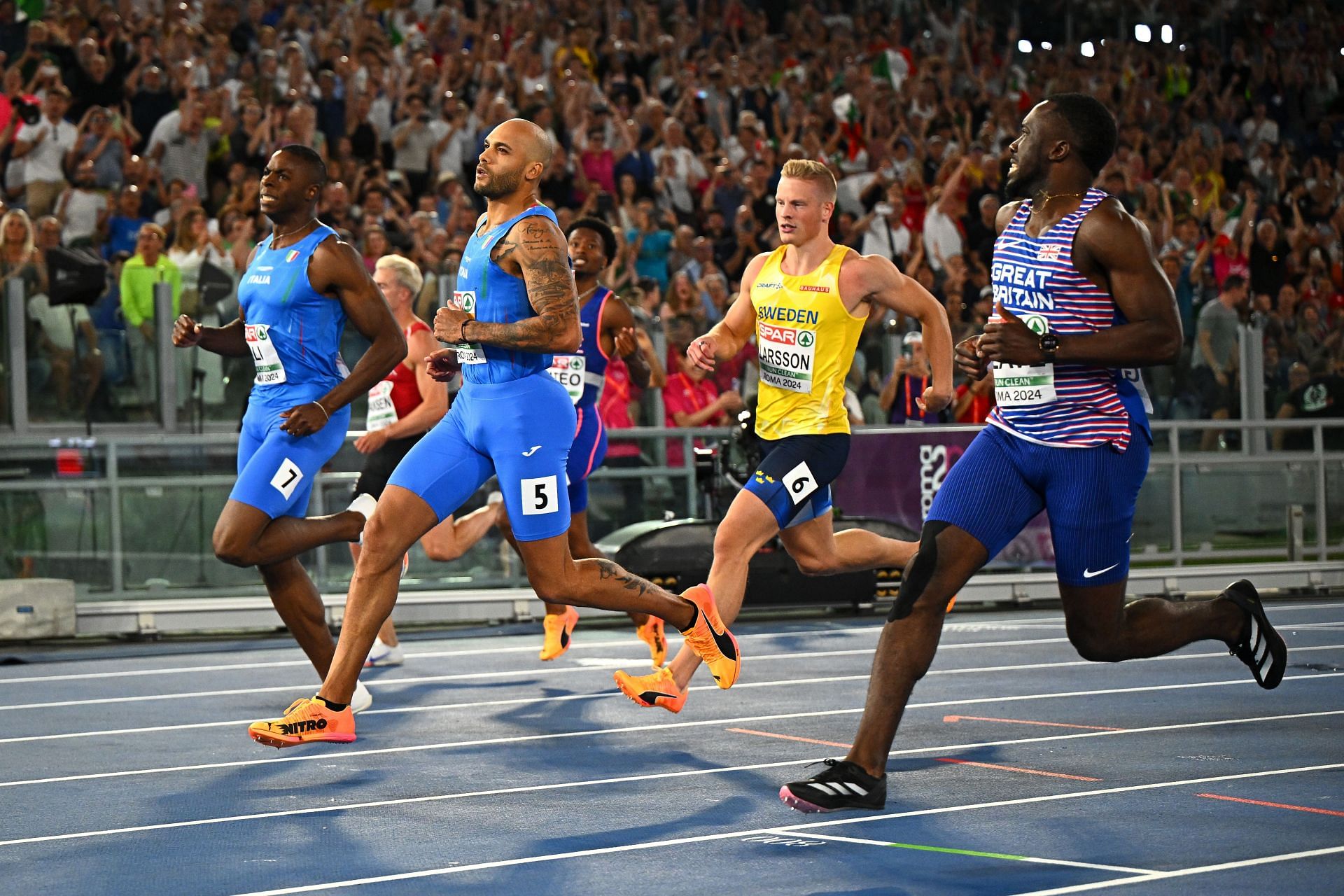 Marcell Jacobs of Italy [2nd from Left] at the European Championships [Image Source: Getty]