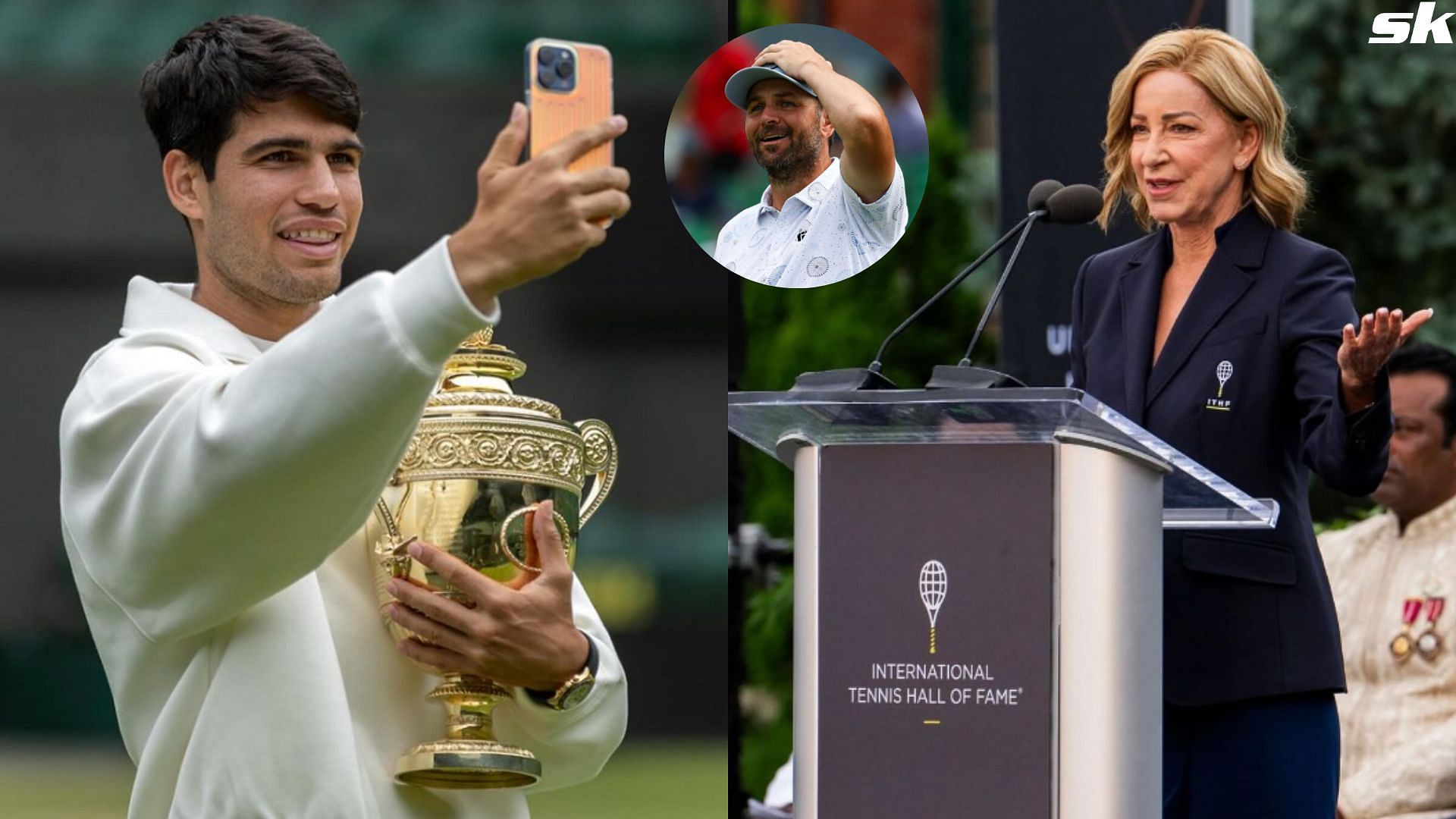 Carlos Alcaraz, Mardy Fish, and Chris Evert (Pictures: @carlitosalcarazz &amp; @chrissieevert Instagram, and Getty)